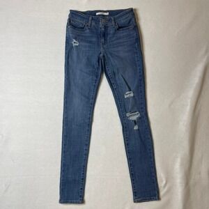 Levi's 711 Skinny Jeans Women's Size 25 Ripped‎ Distressed Medium Wash Denim